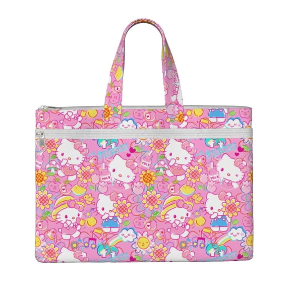Saiise Sanrio Print Zipper Document File Bag Pouch with Handle Waterproof Double Pocket Canvas File Storage Bag for Project Office School Foldable File Document Handbag Carrying Bag