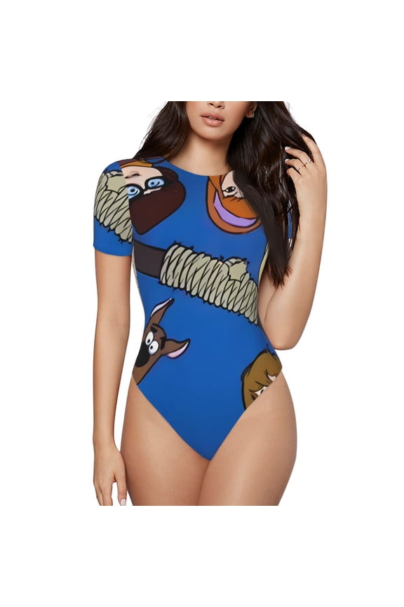 Scooby-Doo Ap Women's Bodysuits Crew Neck Round Neck Short Sleeves Slim Fit Casual Basic Extender Bodysuit Daily Jumpsuit T Shirts