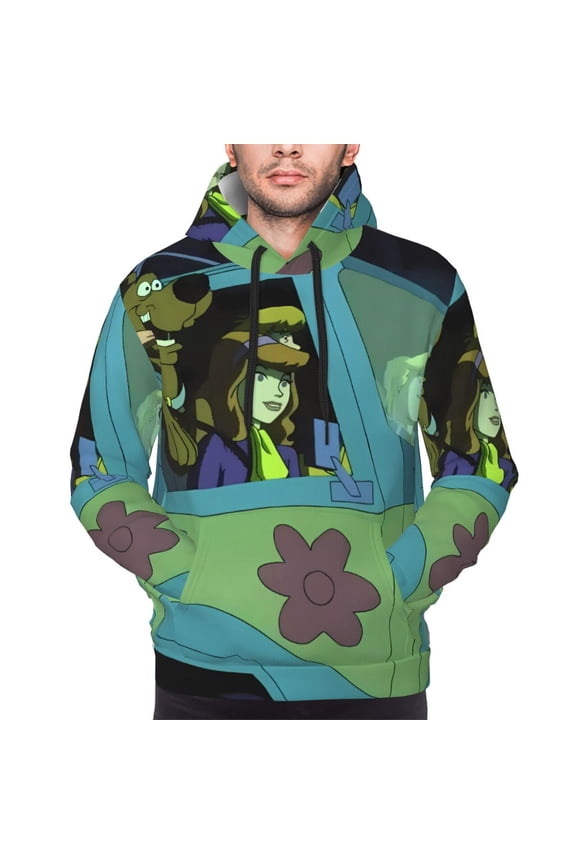 Scooby-Doo Az Men's Graphic Print Long Sleeve Drawstring Hoodie Pullover Sweatshirt-Large