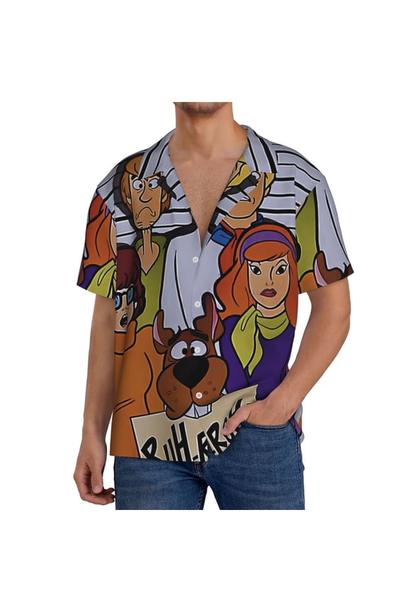 Scooby-Doo Ba Mens Front Pocket Hawaiian Shirts Casual Floral Shirts Short Sleeve Button Down Beach Tropical Shirts