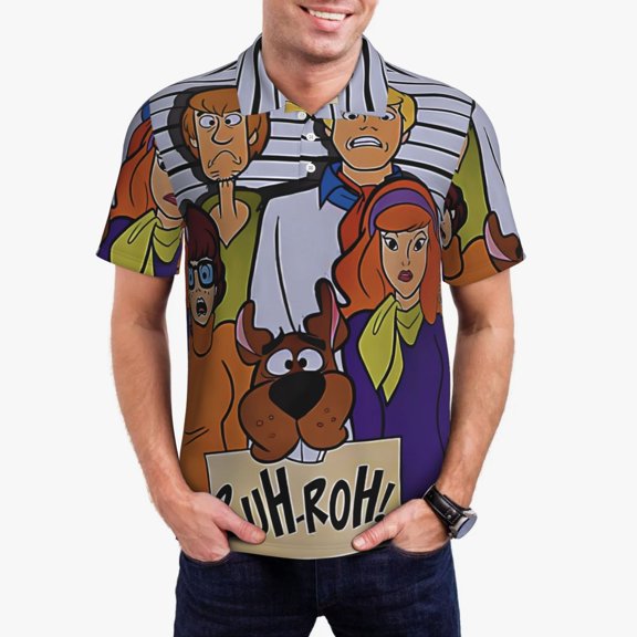 Saiise Scooby-Doo Ba Mens Golf Shirt Moisture Wicking Dry Fit Mens Polo Shirts Dry Fit Performance Men's Golf Shirts Regular Fit Fashion Print