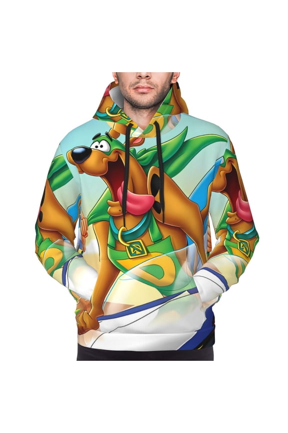 Scooby-Doo Bo Men's Graphic Print Long Sleeve Drawstring Hoodie Pullover Sweatshirt-Large