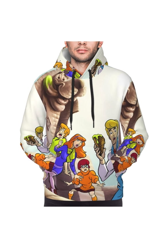 Scooby-Doo Cb Men's Graphic Print Long Sleeve Drawstring Hoodie Pullover Sweatshirt-Medium