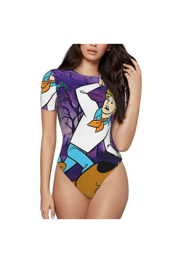 Scooby-Doo Ci Women's Bodysuits Crew Neck Round Neck Short Sleeves Slim Fit Casual Basic Extender Bodysuit Daily Jumpsuit T Shirts
