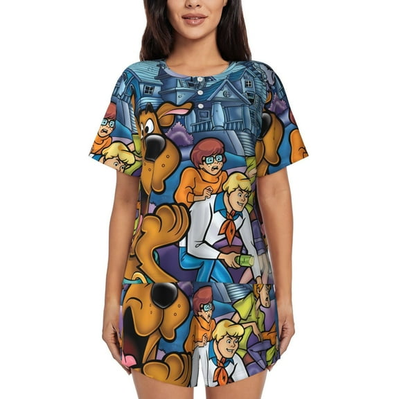 Saiise Scooby-Doo Cm Pajamas Sets for Women Soft Short-Sleeved Pjs with Lounge Shorts Two Piece Sleepwear S-4XL