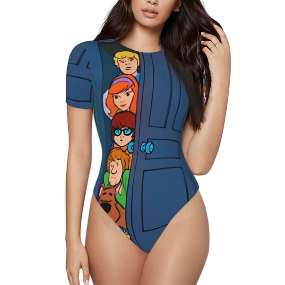 Saiise Scooby-Doo Cp Women's Bodysuits Crew Neck Round Neck Short Sleeves Slim Fit Casual Basic Extender Bodysuit Daily Jumpsuit T Shirts