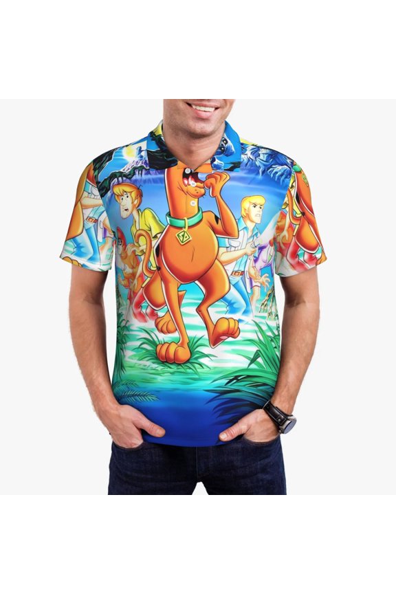 Scooby-Doo Cq Mens Golf Shirt Moisture Wicking Dry Fit Mens Polo Shirts Dry Fit Performance Men's Golf Shirts Regular Fit Fashion Print