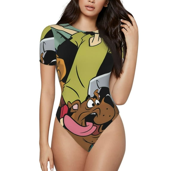 Saiise Scooby-Doo D Women's Bodysuits Crew Neck Round Neck Short Sleeves Slim Fit Casual Basic Extender Bodysuit Daily Jumpsuit T Shirts
