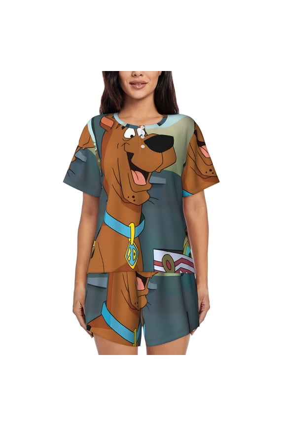 Scooby-Doo J Pajamas Sets for Women Soft Short-Sleeved Pjs with Lounge Shorts Two Piece Sleepwear S-4XL