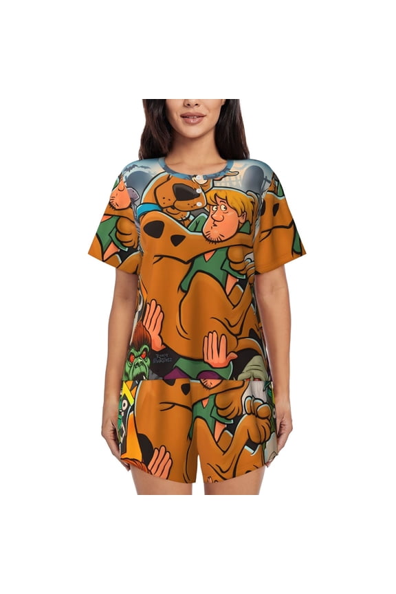 Scooby-Doo K Pajamas Sets for Women Soft Short-Sleeved Pjs with Lounge Shorts Two Piece Sleepwear S-4XL
