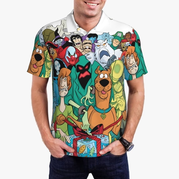 Saiise Scooby-Doo L Mens Golf Shirt Moisture Wicking Dry Fit Mens Polo Shirts Dry Fit Performance Men's Golf Shirts Regular Fit Fashion Print