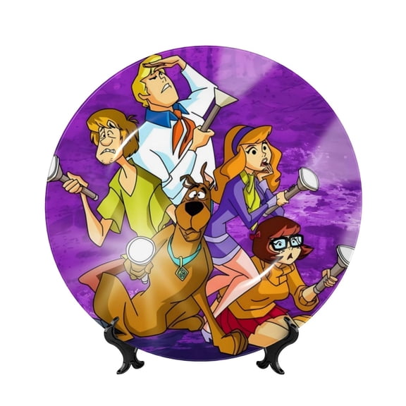 Saiise Scooby-Doo Print Bone China Decorative Plate Ceramic Decorative Plates with Display Stand Handmade Ceramic Wall Art Decor for Home Kitchen Bedroom Decorative-6in