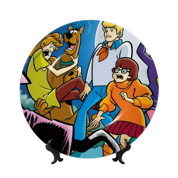 Saiise Scooby-Doo Print Bone China Decorative Plate Ceramic Decorative Plates with Display Stand Handmade Ceramic Wall Art Decor for Home Kitchen Bedroom Decorative-10in