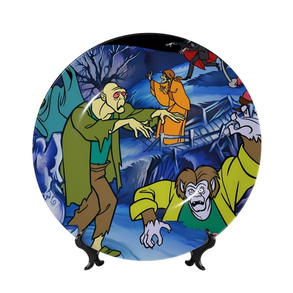 Saiise Scooby-Doo Print Bone China Decorative Plate Ceramic Decorative Plates with Display Stand Handmade Ceramic Wall Art Decor for Home Kitchen Bedroom Decorative-6in