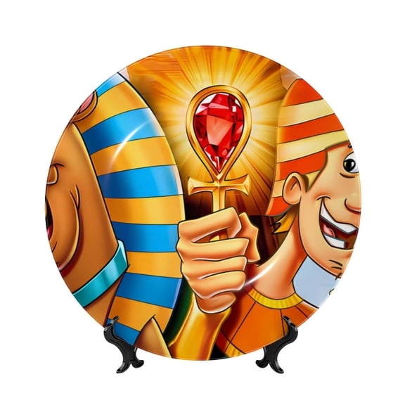 Saiise Scooby-Doo Print Bone China Decorative Plate Ceramic Decorative Plates with Display Stand Handmade Ceramic Wall Art Decor for Home Kitchen Bedroom Decorative-6in