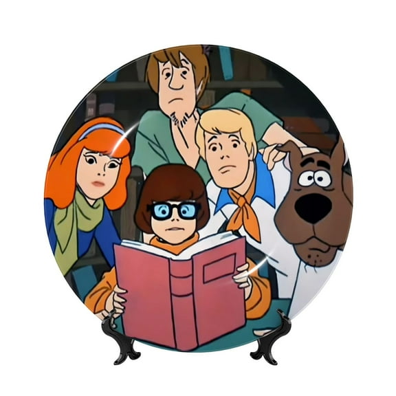 Saiise Scooby-Doo Print Bone China Decorative Plate Ceramic Decorative Plates with Display Stand Handmade Ceramic Wall Art Decor for Home Kitchen Bedroom Decorative-6in