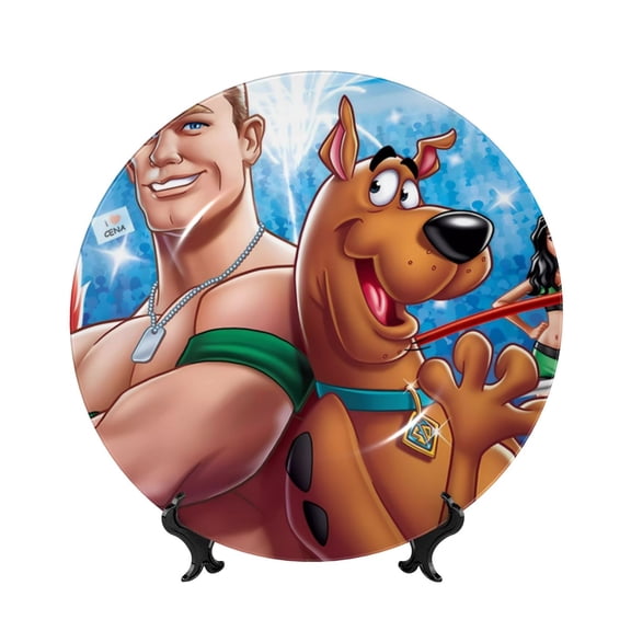 Saiise Scooby-Doo Print Bone China Decorative Plate Ceramic Decorative Plates with Display Stand Handmade Ceramic Wall Art Decor for Home Kitchen Bedroom Decorative-7in