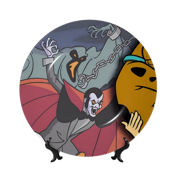 Saiise Scooby-Doo Print Bone China Decorative Plate Ceramic Decorative Plates with Display Stand Handmade Ceramic Wall Art Decor for Home Kitchen Bedroom Decorative-7in