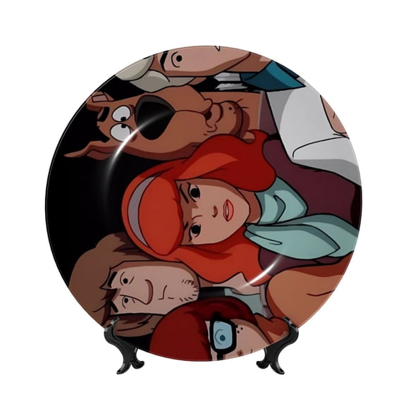 Saiise Scooby-Doo Print Bone China Decorative Plate Ceramic Decorative Plates with Display Stand Handmade Ceramic Wall Art Decor for Home Kitchen Bedroom Decorative-8in