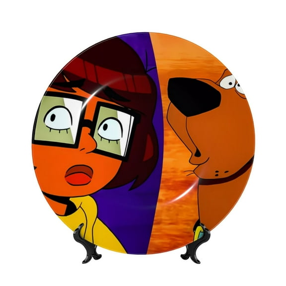 Saiise Scooby-Doo Print Bone China Decorative Plate Ceramic Decorative Plates with Display Stand Handmade Ceramic Wall Art Decor for Home Kitchen Bedroom Decorative-8in
