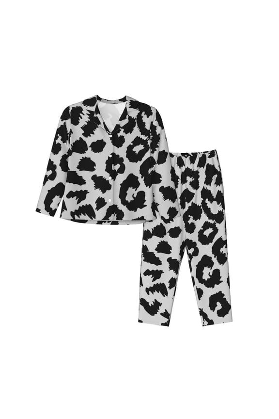 Similar To Leopard Print Print Women Soft Pajama Sets,Long Sleeve Sleepwear Button Up 2-Piece Pjs Lounge Sets-