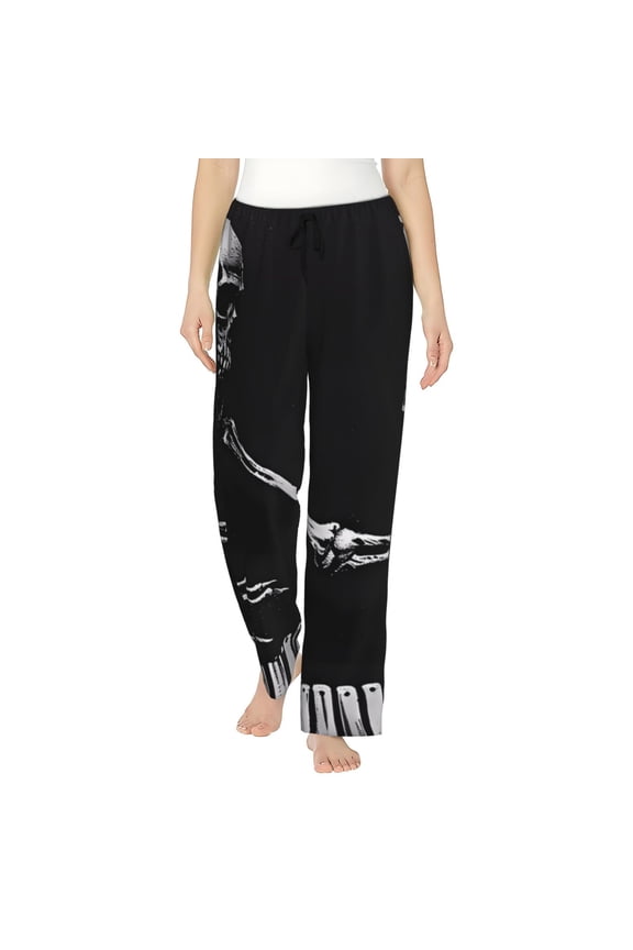 Skeleton Playing Xylophone Womens Pajama Pants Stretch Comfy Lounge Pants Drawstring Sleep Bottoms with Pockets-Large