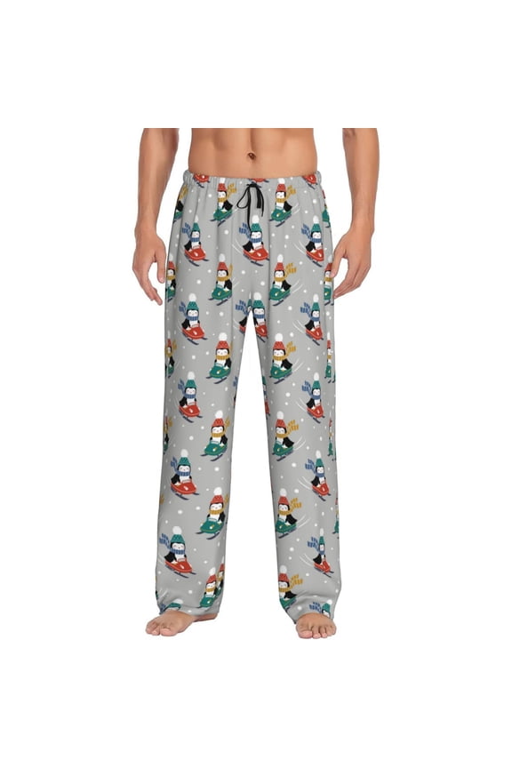 Skiing penguin Print Mens Pajama Pants for Men,Mens Lounge Pants,Funny Gifts for Men,Men's Pajama Bottoms-Medium