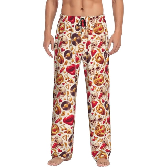 Saiise Skull Retro record lips Print Mens Pajama Pants for Men,Mens Lounge Pants,Funny Gifts for Men,Men's Pajama Bottoms-Large