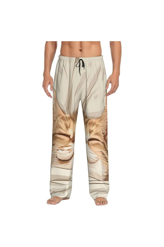 Sleeping Cat In Blanket Print Mens Pajama Pants for Men,Mens Lounge Pants,Funny Gifts for Men,Men's Pajama Bottoms-Large