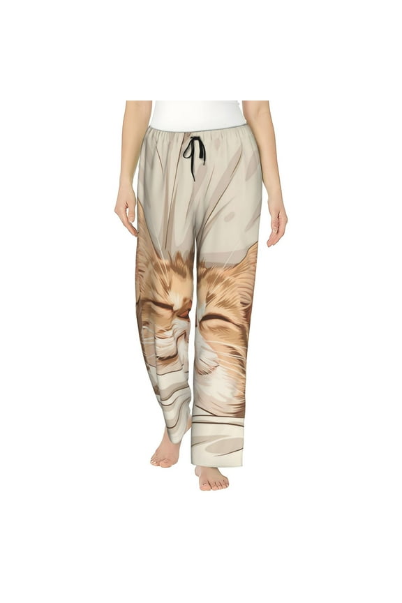 Sleeping Cat In Blanket Womens Pajama Pants Stretch Comfy Lounge Pants Drawstring Sleep Bottoms with Pockets-X-Large