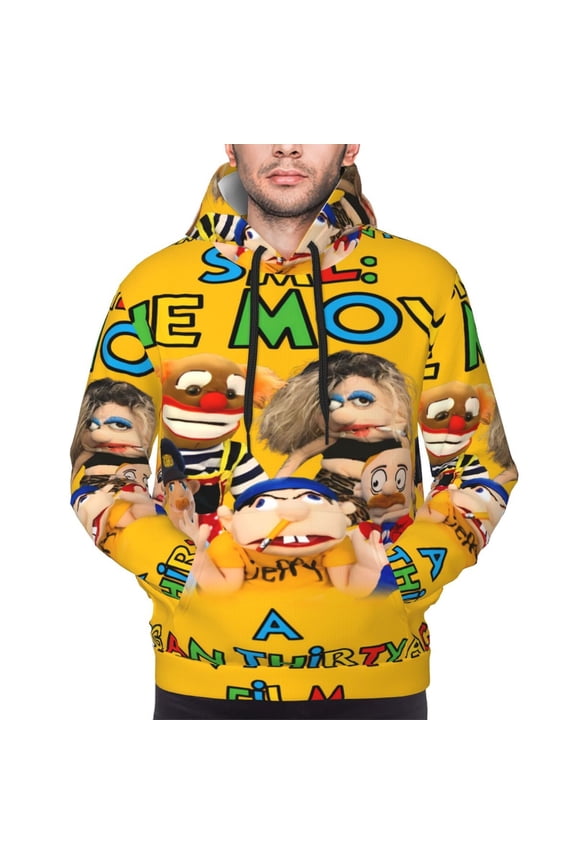 Sml Jeffy Ap Men's Graphic Print Long Sleeve Drawstring Hoodie Pullover Sweatshirt-Small