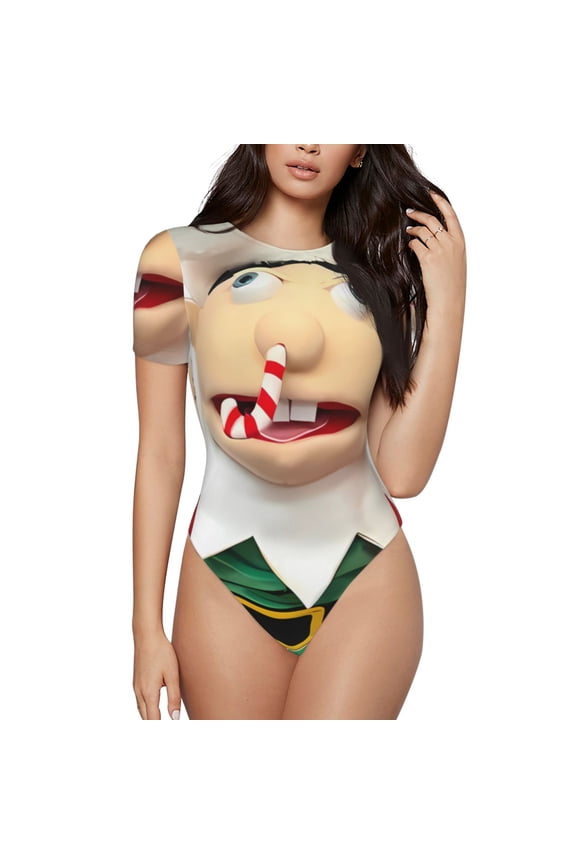 Sml Jeffy At Women's Bodysuits Crew Neck Round Neck Short Sleeves Slim Fit Casual Basic Extender Bodysuit Daily Jumpsuit T Shirts