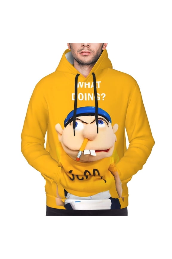 Sml Jeffy Aw Men's Graphic Print Long Sleeve Drawstring Hoodie Pullover Sweatshirt-Small