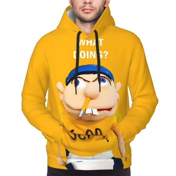 Saiise Sml Jeffy Aw Men's Graphic Print Long Sleeve Drawstring Hoodie Pullover Sweatshirt-X-Large