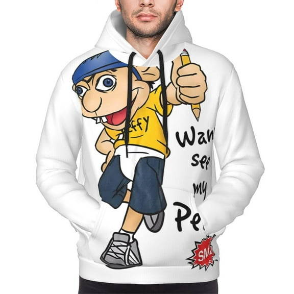 Saiise Sml Jeffy B(1) Men's Graphic Print Long Sleeve Drawstring Hoodie Pullover Sweatshirt-Small