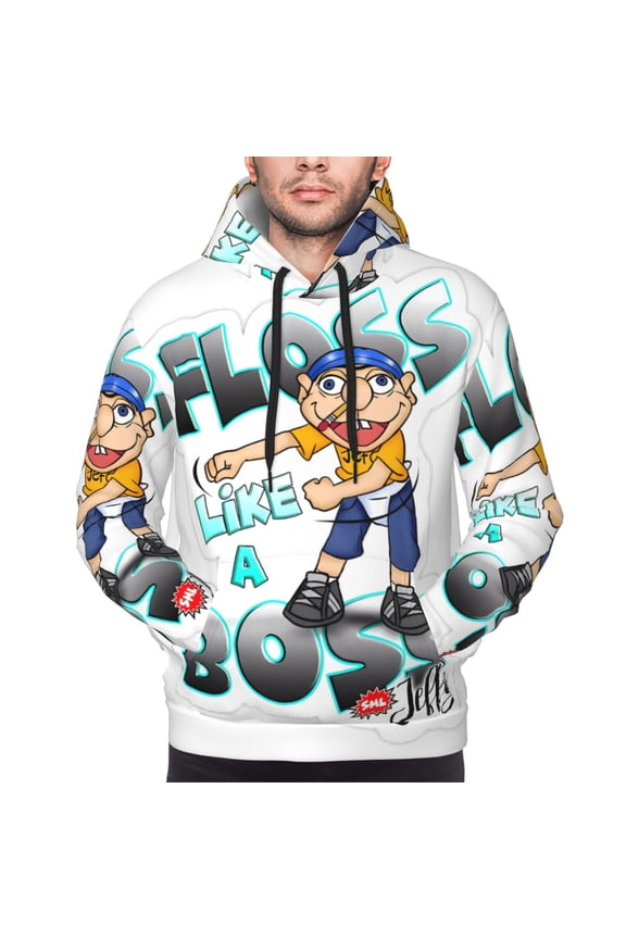 Sml Jeffy Ba Men's Graphic Print Long Sleeve Drawstring Hoodie Pullover Sweatshirt-Small