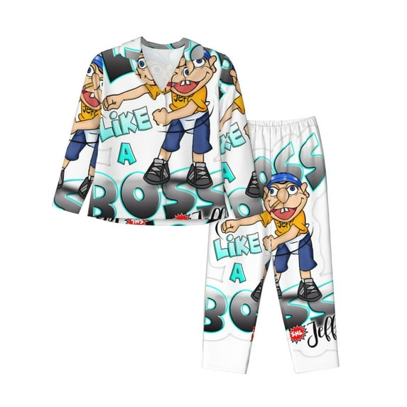 Saiise Sml Jeffy Ba Print Women Soft Pama Sets,Long Sleeve Sleepwear Button Up 2-Piece Pjs Lounge Sets-Small