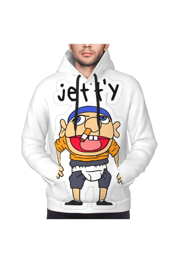 Sml Jeffy Bb Men's Graphic Print Long Sleeve Drawstring Hoodie Pullover Sweatshirt-X-Large