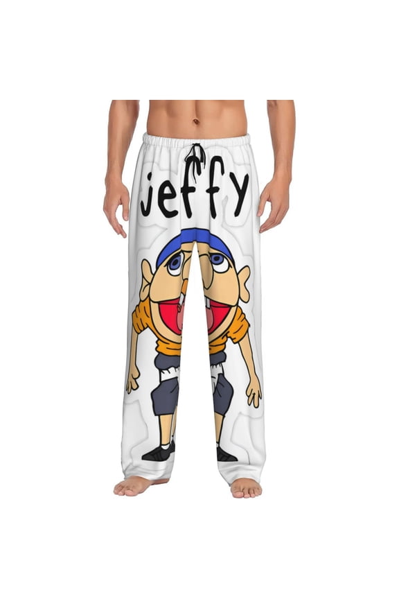 Sml Jeffy Bb Print Mens Pama Pants for Men,Mens Lounge Pants,Funny Gifts for Men,Men's Pama Bottoms