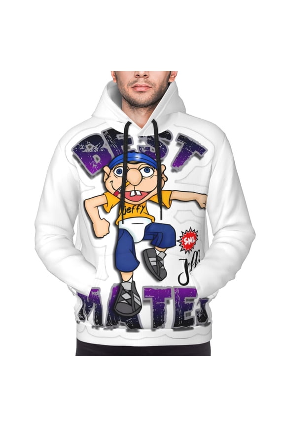 Sml Jeffy Bj Men's Graphic Print Long Sleeve Drawstring Hoodie Pullover Sweatshirt-Small