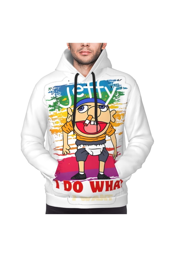 Sml Jeffy Bl Men's Graphic Print Long Sleeve Drawstring Hoodie Pullover Sweatshirt-Small