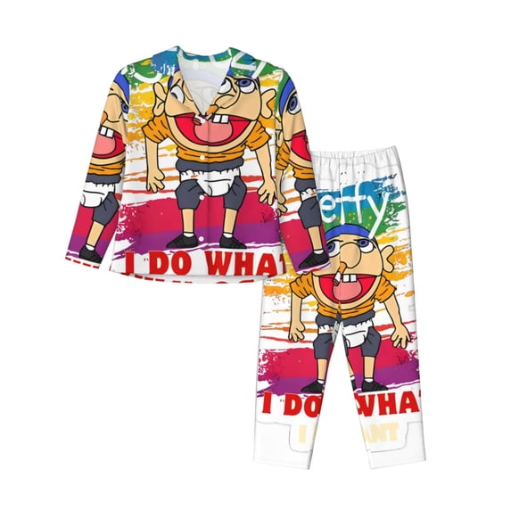 Saiise Sml Jeffy Bl Print Women Soft Pama Sets,Long Sleeve Sleepwear Button Up 2-Piece Pjs Lounge Sets-Small