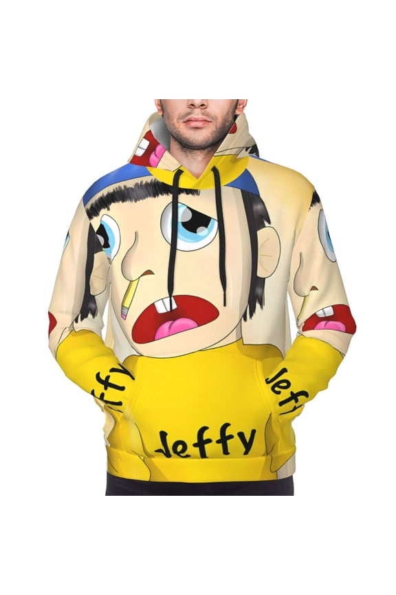 Sml Jeffy Bv Men's Graphic Print Long Sleeve Drawstring Hoodie Pullover Sweatshirt-Small