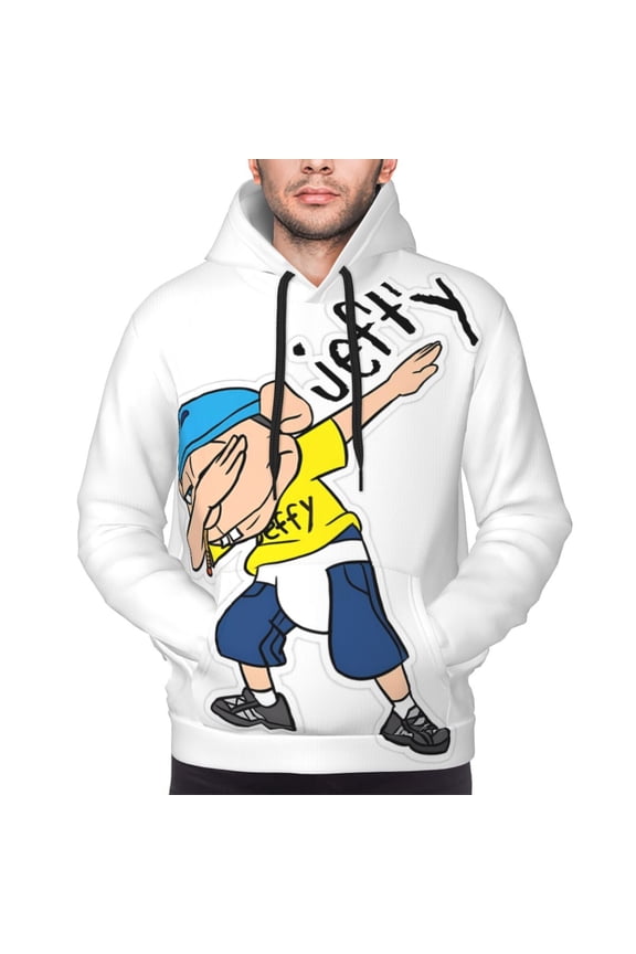 Sml Jeffy By Men's Graphic Print Long Sleeve Drawstring Hoodie Pullover Sweatshirt-Large