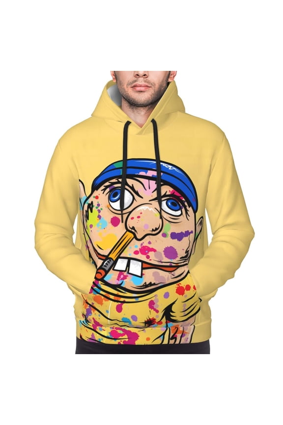 Sml Jeffy C Men's Graphic Print Long Sleeve Drawstring Hoodie Pullover Sweatshirt-Small