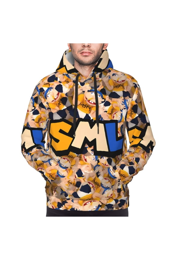 Sml Jeffy F Men's Graphic Print Long Sleeve Drawstring Hoodie Pullover Sweatshirt-Large