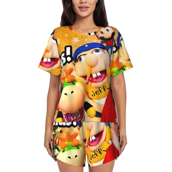 Saiise Sml Jeffy J Pajamas Sets for Women Soft Short-Sleeved Pjs with Lounge Shorts Two Piece Sleepwear S-4XL