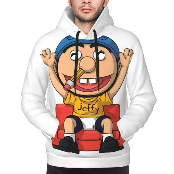 Saiise Sml Jeffy Men's Graphic Print Long Sleeve Drawstring Hoodie Pullover Sweatshirt-Small