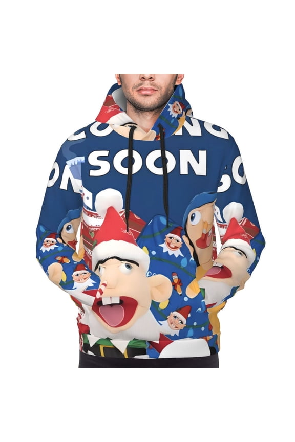 Sml Jeffy P Men's Graphic Print Long Sleeve Drawstring Hoodie Pullover Sweatshirt-Small