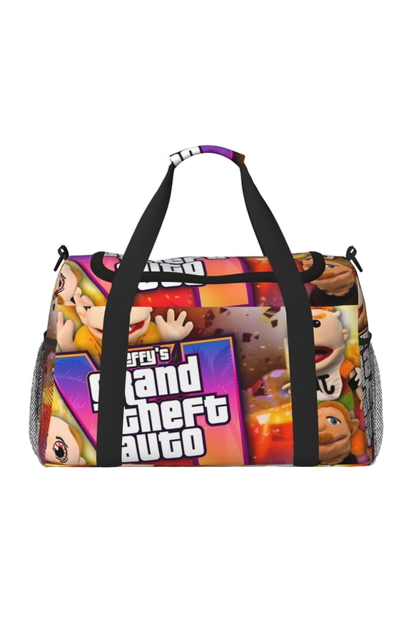 Sml Jeffy Print Travel Duffel Bag,Weekender Bags for Women Men with Shoe Compartment,Carry on Overnight Bag with Toiletry Bag